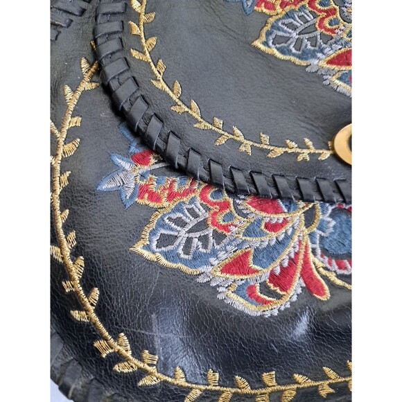 Patricia Nash Arezzo Saddle Bag Black Leather Purse Embroidered - Picture 11 of 16